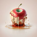 Red apple with splashes and drops of chocolate. 3d illustration Royalty Free Stock Photo