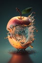 Red apple splashing in water. 3D illustration. 3D rendering. Royalty Free Stock Photo