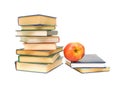 Red apple and stack of books on white background Royalty Free Stock Photo
