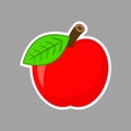 Red apple sticker with green leaf and branch. Vector clipart on white blank background. Royalty Free Stock Photo