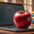 Red Apple on Top of a Laptop Computer Royalty Free Stock Photo