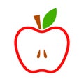 Red apple vector icon. Apple with green leaf. Flat vector illustration. Royalty Free Stock Photo