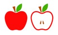 Red apple vector icon. Whole and half apples. Flat vector illustration. Royalty Free Stock Photo
