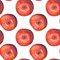 Red apple on white background seamless pattern. Watercolor apple pattern for textile or wrapping paper. Royalty Free Stock Photo