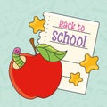 Red apple with worm and back to school note Vector Royalty Free Stock Photo