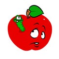 Red apple worm fruit character cartoon