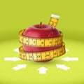 Red apple, yellow measuring tape, arrow. Diet Royalty Free Stock Photo