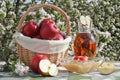 Red apples, applesauce and apple juice Royalty Free Stock Photo