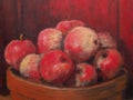 Red apples in a bowl. A healthy diet. Oil painting.