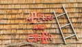 Red apples and cider sign, wooden ladder in Fall