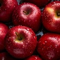 Red apples, closeup with top view, Red apple patterns, Top view of bright ripe fragrant red apples with water drops as background