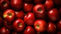 Red apples, closeup with top view, Red apple patterns, Top view of bright ripe fragrant red apples with water drops as background