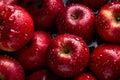 Red apples, closeup with top view, Red apple patterns, Top view of bright ripe fragrant red apples with water drops as background