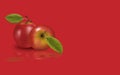Red apples and copy space on red pastel color background for your text. Royalty Free Stock Photo