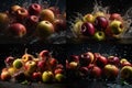 Red Apples Fall in Water, Apple Juice Explosion, Dark Background, Abstract Generative AI Illustration