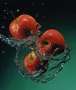 Red apples fall into the water Royalty Free Stock Photo