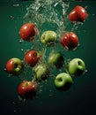 Red apples fall into the water Royalty Free Stock Photo