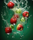 Red apples fall into the water Royalty Free Stock Photo