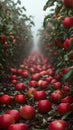 Red Apples Falling in a Misty Orchard - Realistic Photo Royalty Free Stock Photo