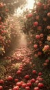 Red Apples Falling From Trees in Orchard - Realistic Photo Royalty Free Stock Photo