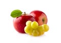 Red apples with grape bunch isolated on white background