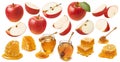 Red apples and honey isolated on white background. Jewish New Year celebration set Royalty Free Stock Photo
