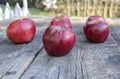 red apples on an old, worn garden table Royalty Free Stock Photo