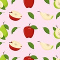 Red apples and pears with green leaves seamless pattern. Flat vector illustration Royalty Free Stock Photo