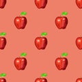 Red apples seamless pattern.Watercolor garden fruit ornament on pink background Royalty Free Stock Photo