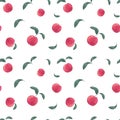 Red apples watercolor seamless pattern on white background Royalty Free Stock Photo