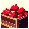 Red apples in a wooden crate on a white background. Vector illustration AI generated Royalty Free Stock Photo