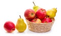 Apples and pears in a wicker basket. Isolate on a white background. Royalty Free Stock Photo