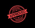 Red approved stamp with stars on a black background indicating validation and acceptance for documents and projects showing Royalty Free Stock Photo