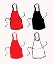 Red apron icon. The collection is an isolated contour of a kitchen apron with ties, hand-drawn in the style of a doodle with a