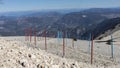 Red and Aqua poles making a pathway on Mont Ventoux Royalty Free Stock Photo