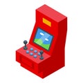 Red arcade game machine displaying gaming interface Royalty Free Stock Photo