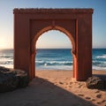 Red archs on atlantic ocean coast. Marocco made with Generative AI