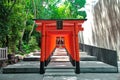 Red archs at Ikuta shrine ,Japan. Selected focus.