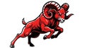 Red Aries Ram Charging Forward Aggressive. Royalty Free Stock Photo