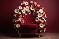 Red armchair decorated with flowers