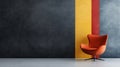 Red armchair in front of a grey wall with yellow and red stripe Royalty Free Stock Photo