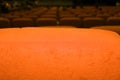 red armchairs. Empty concert hall, theater chairs background ... color photo, empty cinema or concert hall. The red