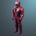 Red Armored Suit: Low Poly Minimalist Figure With Realistic Hyper-detailed Rendering