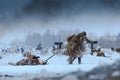 Red Army medics in action with the injured soldier in the battle. Royalty Free Stock Photo