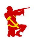 Red army soldier with rifle in battle vector silhouette illustration isolated on white background. Royalty Free Stock Photo