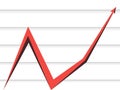 Red arrow on the background of the lines of the graph