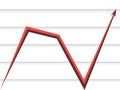 Red arrow on the background of the lines of the graph
