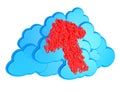 Red arrow and blue clouds