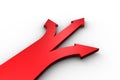 Red arrow is branching into three arrows in conceptual 3D render on white background, copy space Royalty Free Stock Photo