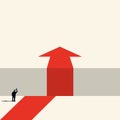 Red arrow. businesswoman vector concept. Achieving success through overcoming obstacles. Career, leadership symbol